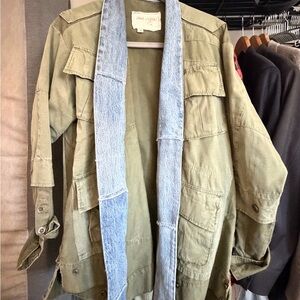 Men's Khaki Field Jacket with Denim Trim